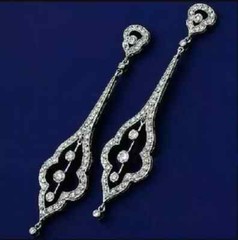 Art Deco Three Stone Dangle Earrings 2.5Ct Simulated Diamond 14K White Gold Over