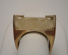 Vintage Modernist Sterling 925 & Faceted Rutilated Quartz Ring 15.1g Size 8