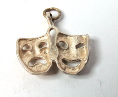VTG DOUBLE SATYR GREEK TRAGEDY MASK 925 STERLING SILVER CHARM PENDANT 21MM