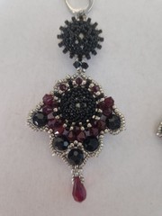 Handmade Beaded Drop Earrings Red Black Crystals Vintage Chandelier Dangle