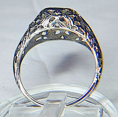 Estate Art Deco Diamond Synthetic Sapphire 18K White Gold Ring