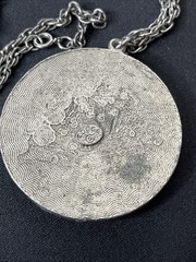 Vintage Edlee Scorpio Astrology Zodiac Rock Pendant Necklace Long Silver Tone