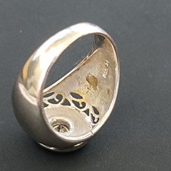 Chunky Silver Signet Ring Black Enamel Crystal Vintage Statement Domed Men Women
