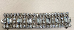 Vintage 1940’s – 1950’s Silver Tone Crystal Rhinestone 3 Row Expandable Bracelet