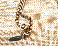 Vtg Whiting and Davis Gold Tone Green Glass Pendant on 21 In Rolo Chain Necklace