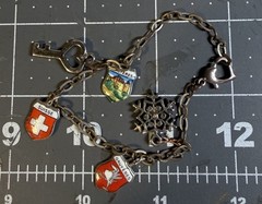 vintage charm bracelet enamel travel shields Swiss!