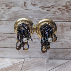 Vintage Clip On Earrings Extra Large Statement Earrings Beaded Dangle