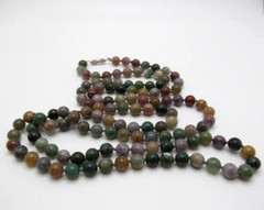Vintage Opera Length Indian Agate 8.5mm Green Knotted Stone Necklace 48 In