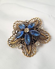 Lovely Vintage Joseff of Hollywood 1950s Blue Stone Floral Brooch -Signed!
