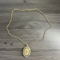 Vintage Avon Cameo Necklace Reversible Gold Tone 23” Statement Pendant