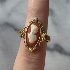 Vntge Avon Cameo Ring Size 4.5-6 Hat Pin Stick Pin Set Woman Romantic Victorian