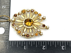 Vintage Francois by Coro Rhinestone Brooch & Pendant Necklace Gold Tone 16″