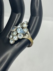 Navette pale blue rhinestone adjustable band cocktail vintage ring silver tone