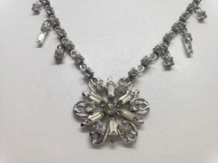 Vtg Glamour Jewels By Lustern Rhodium Plated And Rhinestone Necklace Set In Box