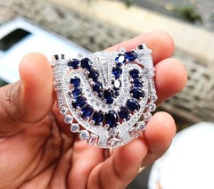 4Ct Oval Cut Lab Created Blue Sapphire Brooch Pin 14K White Gold Plated Silver