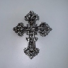 VTG Filigree Cross Brooch Pin Aurora Borealis Rhinestone Silver Tone Religious