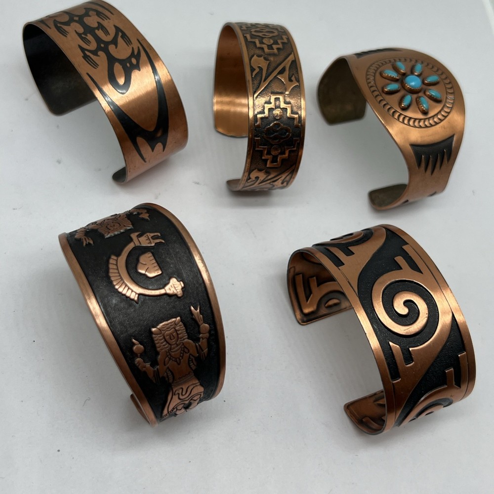 Lot Of 5 Vintage Signed Solid Copper Cuff Bracelet (8457)