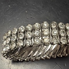 Vintage Japan Rhinestone Stretch Bracelet 3 Row 1950’s Gorgeous Fits Most All