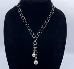 Vtg 925 Sterling Silver Circle Link Lariat Y Necklace 17.5″ Modernist Orb Drop