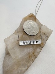 Sterling Silver Brave Bar Necklace Adjustable 16 – 18 ” CZ Accent Minimalist 6g