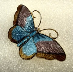 Vintage Hroar Prydz NORWAY Sterling Silver Enamel Butterfly Brooch Pin