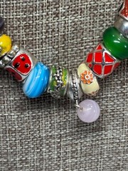 14 Charms some glass, silver tone Colorful NECKLACE 16″ length – NO MARKINGS