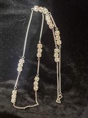 Silver Tone Rhinestone Station Necklace – Long Chain – Elegant Vintage Style