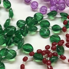 Vintage Set of 5 Plastic Beaded Necklaces Purple Green Gray 23-36″
