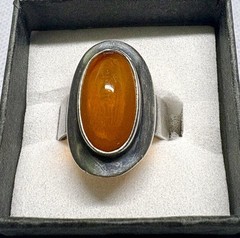 (75) ANTIQUE 1900-1930 – 18×9 mm Honey Amber 835 Silver size 6.5 Ring (925)