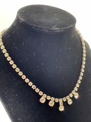 Antique Art Deco Silver Tone Faceted Rhinestone Round Cut Statement Necklace