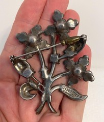 Vintage Eisenberg Original 1940s Sterling Silver Rhinestone Pin Brooch Large 3″