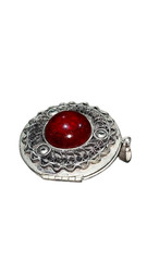 Antique Opening Locket Pendant Silver Tone Red Stone Holds Two Photos Classic 1.
