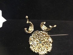 Vintage Holly Craft Fruit Salad Brooch And Clip Hoops