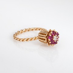 Ruby Diamond Tulip Ring Sz 6 Vintage 10k Yellow Gold Stacking Band Jewelry