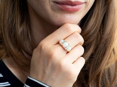 Antique 4.20Ct White Opal and 0.80Ct Diamond 18k Yellow Gold Ring Circa 1880