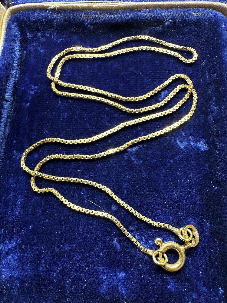 VIintage Solid 18k 750 Yellow Gold Box Chain 3.1g 16” Necklace Hallmarks Italy