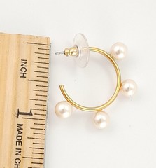 Vtg Gold Tone Multi Pearl Curved Hoop Statement Dangle Drop Stud Post Earrings