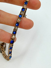 Vintage Bracelet Edwardian Blue Tennis Sterling Silver 7 Inches 1915 PJ