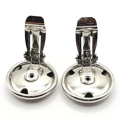 Elegant Large Button Brushed Textured Silver Tone Clip On Vtg Career Earrings