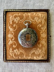 Antique Swiss .935 Silver Niello Pocket Watch Case Perret & Berthoud Locle