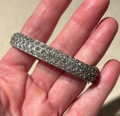 Vintage Pavé Set Clear Rhinestones Silver Tone Hinged Cuff Bracelet Safety Chain