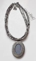 Cookie Lee NWT Silver Tone Beaded Necklace w/ Faceted Mirror Pendant 15″ to 19”
