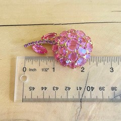 Vtg 60s Juliana DeLizza Elster Pink Rhinestone Flower Brooch Pin Original Box