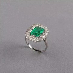 Art Deco Style Lab Created Green Emerald & Diamond Anniversary 925 Silver Ring