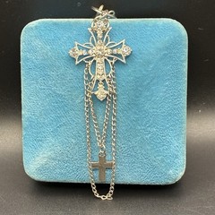 CUSTOM One-of-a-Kind Chain Necklace with a Festoon Style Cross, Silver Tone