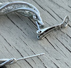 Vtg Sterling Silver Hoop Earrings Twisted Rhinestone Mesh Pierced 925 Leverback