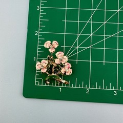 Vintage Enamel Rhinestone Trembler Flower Brooch Pin Pink Green Gold Tone Jiggle