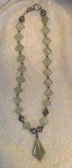 VTG Golden Prehnite Stone Pendant Necklace