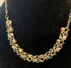 Vtg Thermoset Necklace Bracelet Earring Set Sherbet Melon Lucite Stone Gold Leaf