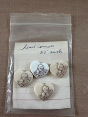 4 Vintage Heart Cameo Cabochons Mother & Child Translucent Ivory Jewelry Lot